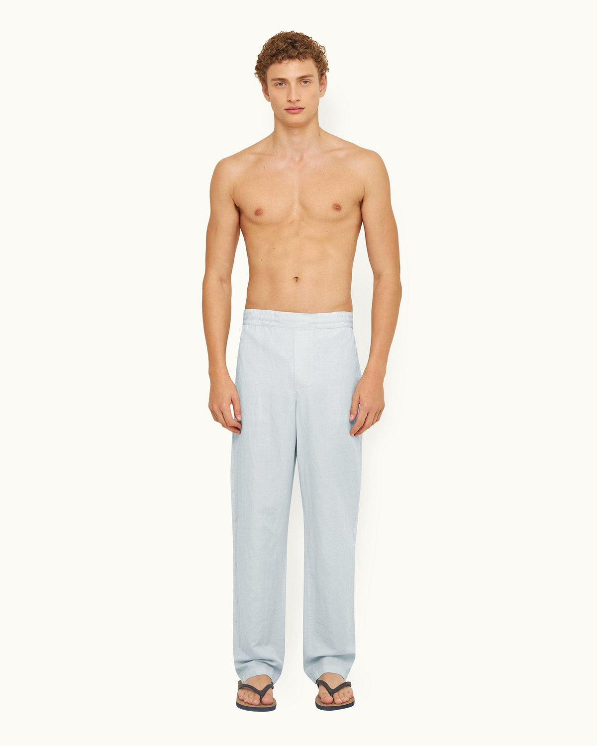 Sonoran Linen - Mens Serenity Blue Relaxed Fit Cotton-Linen Trousers Front Model View