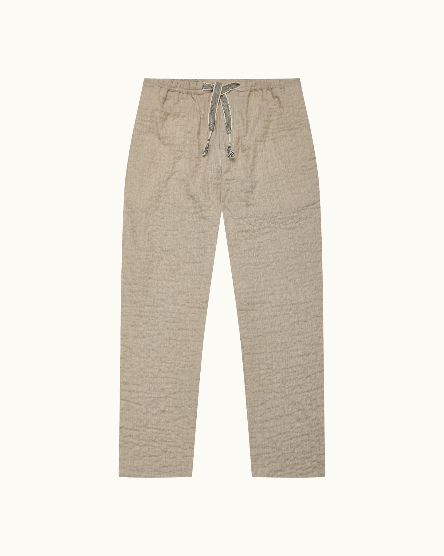 Beige pants with drawstring on a white background