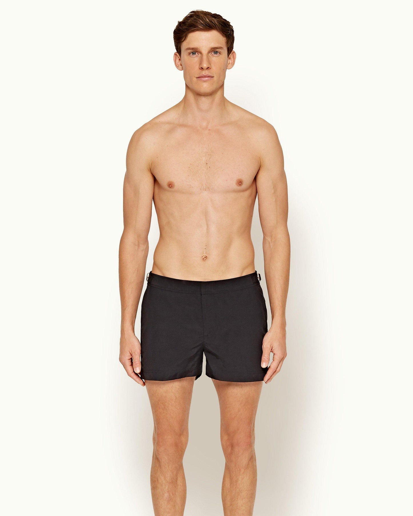 Springer - Mens Black Shortest-Length Swim Shorts Front Model View