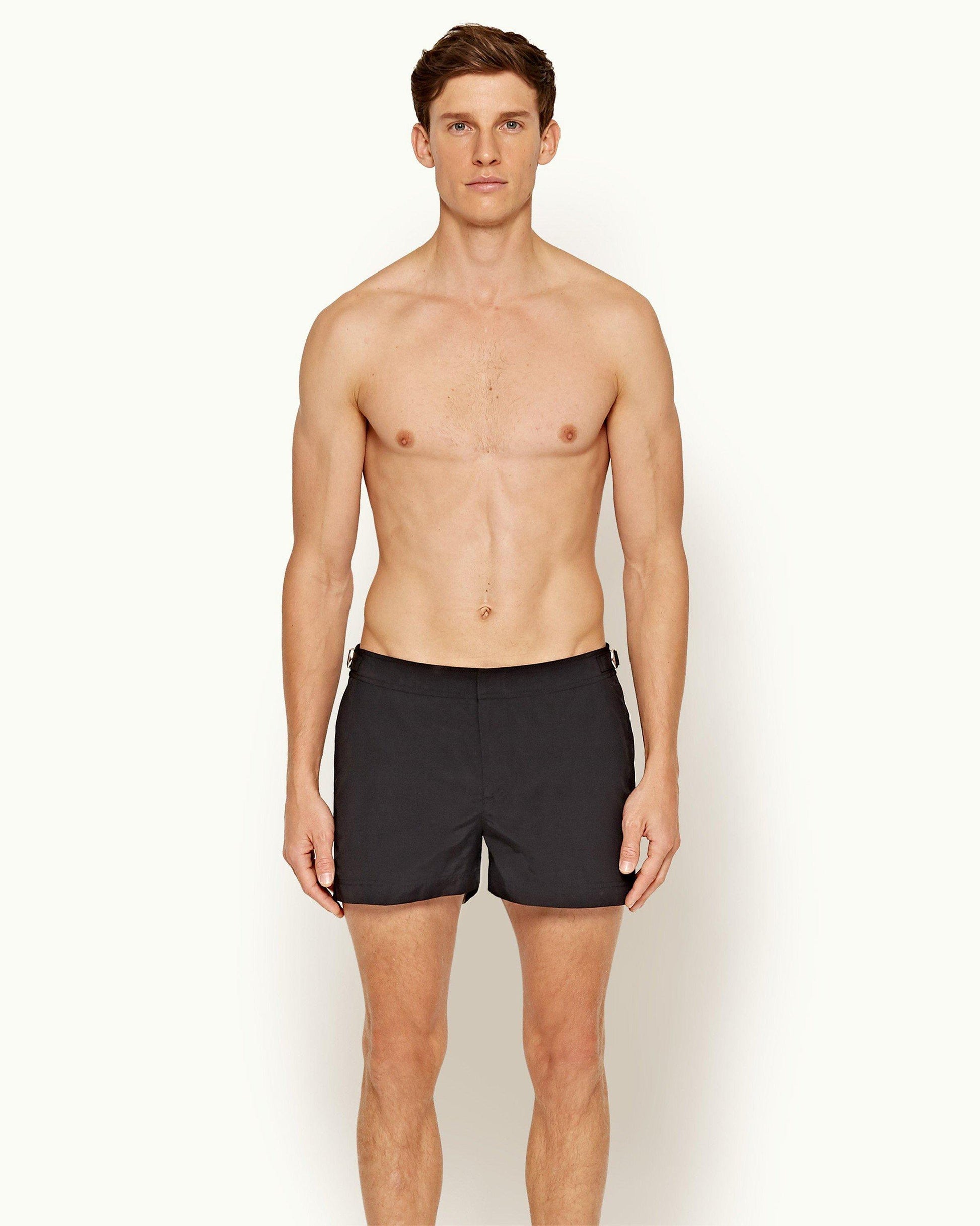 Springer - Mens Black Shortest-Length Swim Shorts Front Model View
