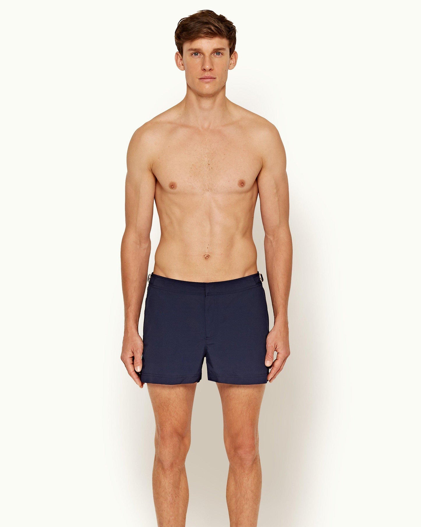 Springer - Mens Navy Shortest-Length Swim Shorts Front Model View