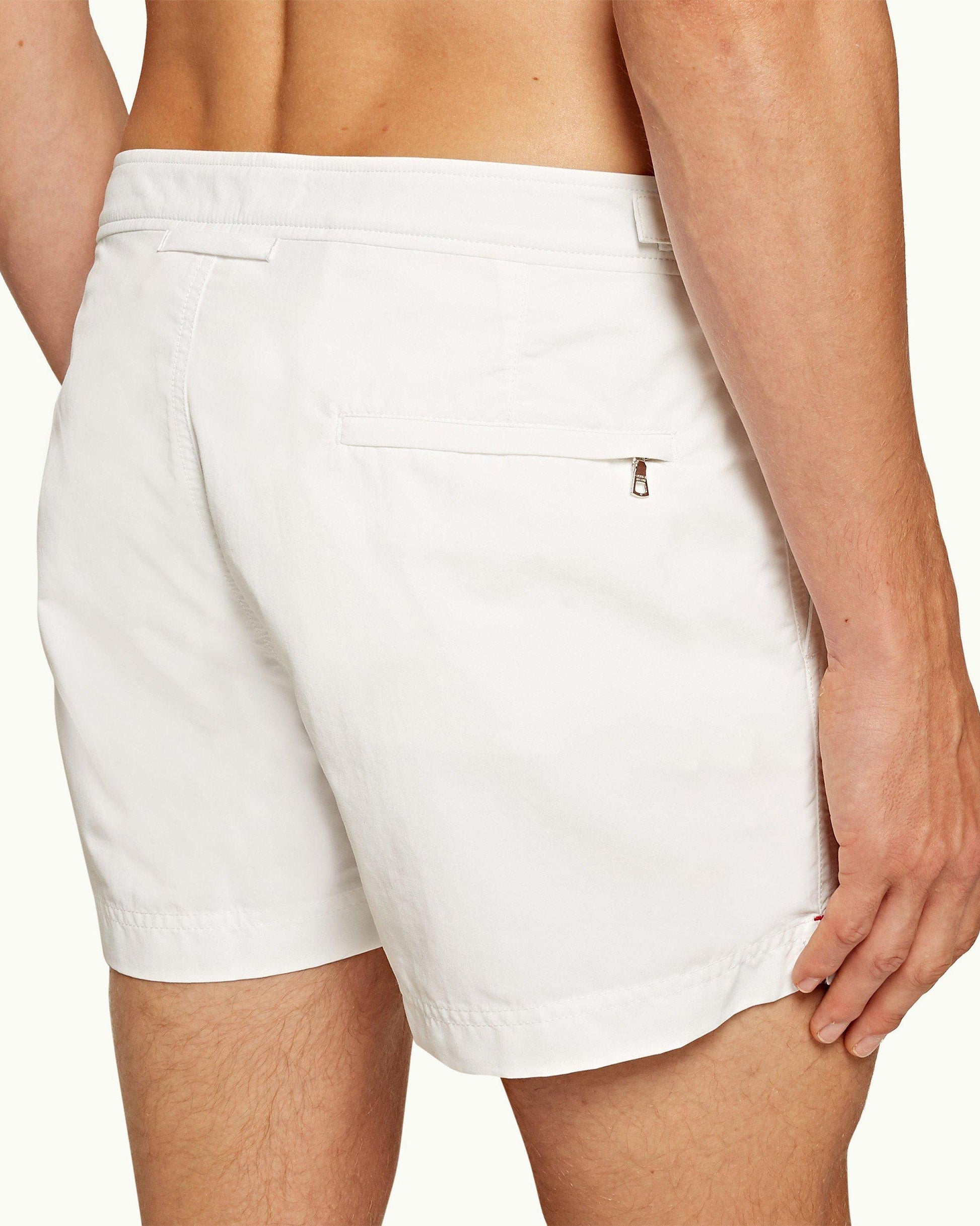 Springer - Mens White Shortest-Length Swim Shorts Detail View