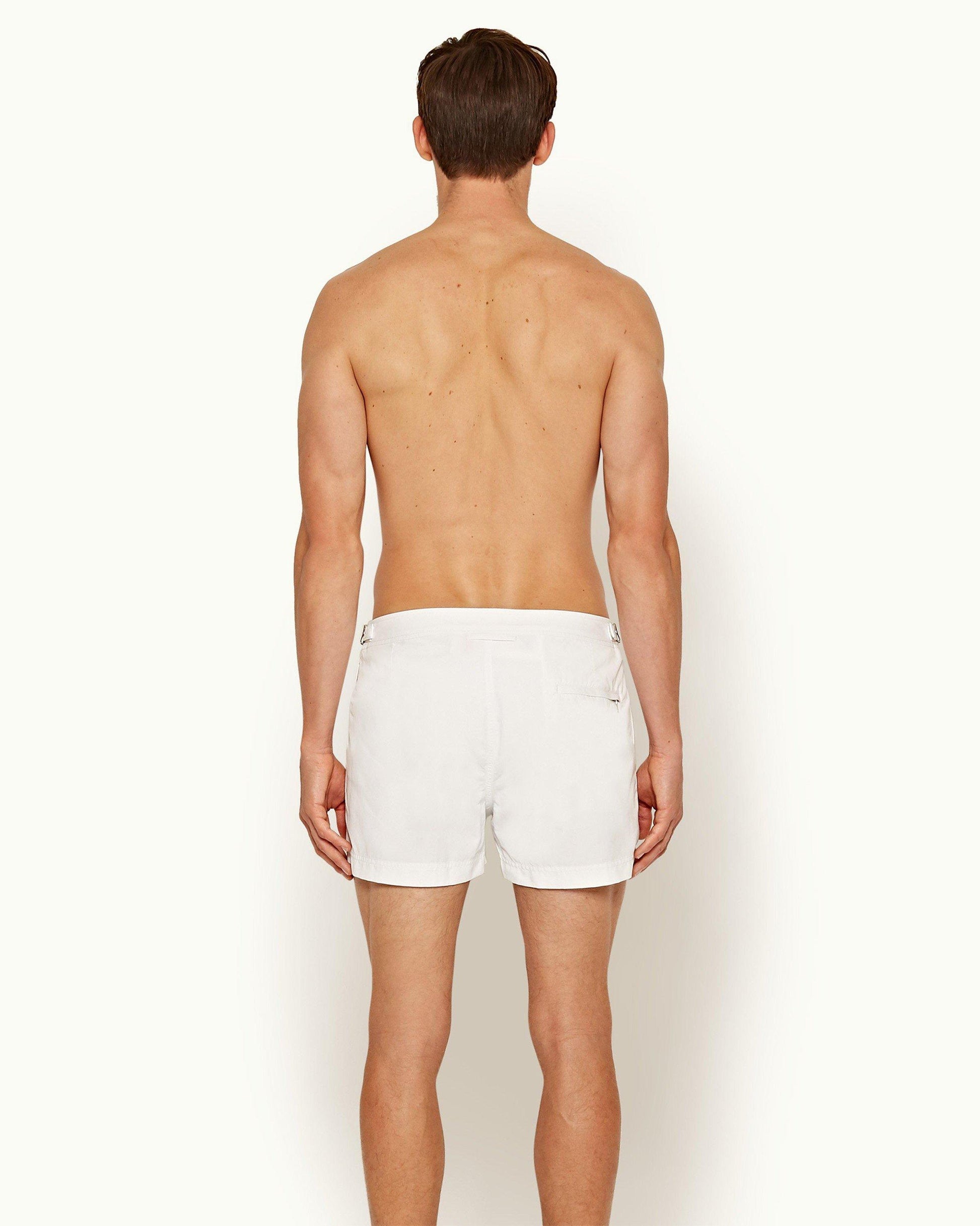 Springer - Mens White Shortest-Length Swim Shorts Back Model View