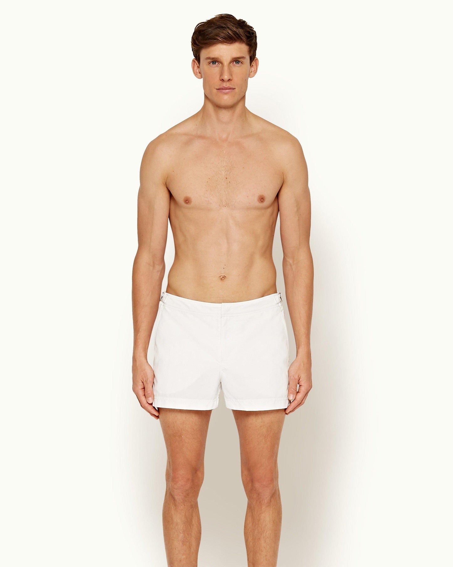 Springer - Mens White Shortest-Length Swim Shorts Front Model View