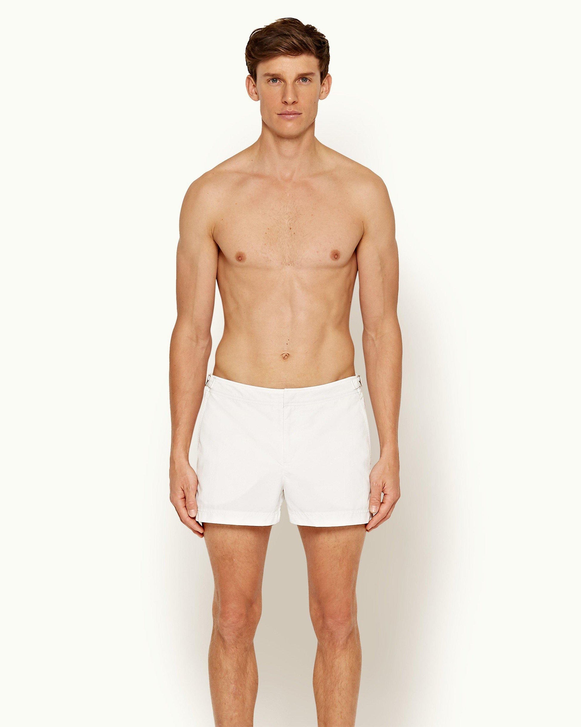 Springer - Mens White Shortest-Length Swim Shorts Front Model View