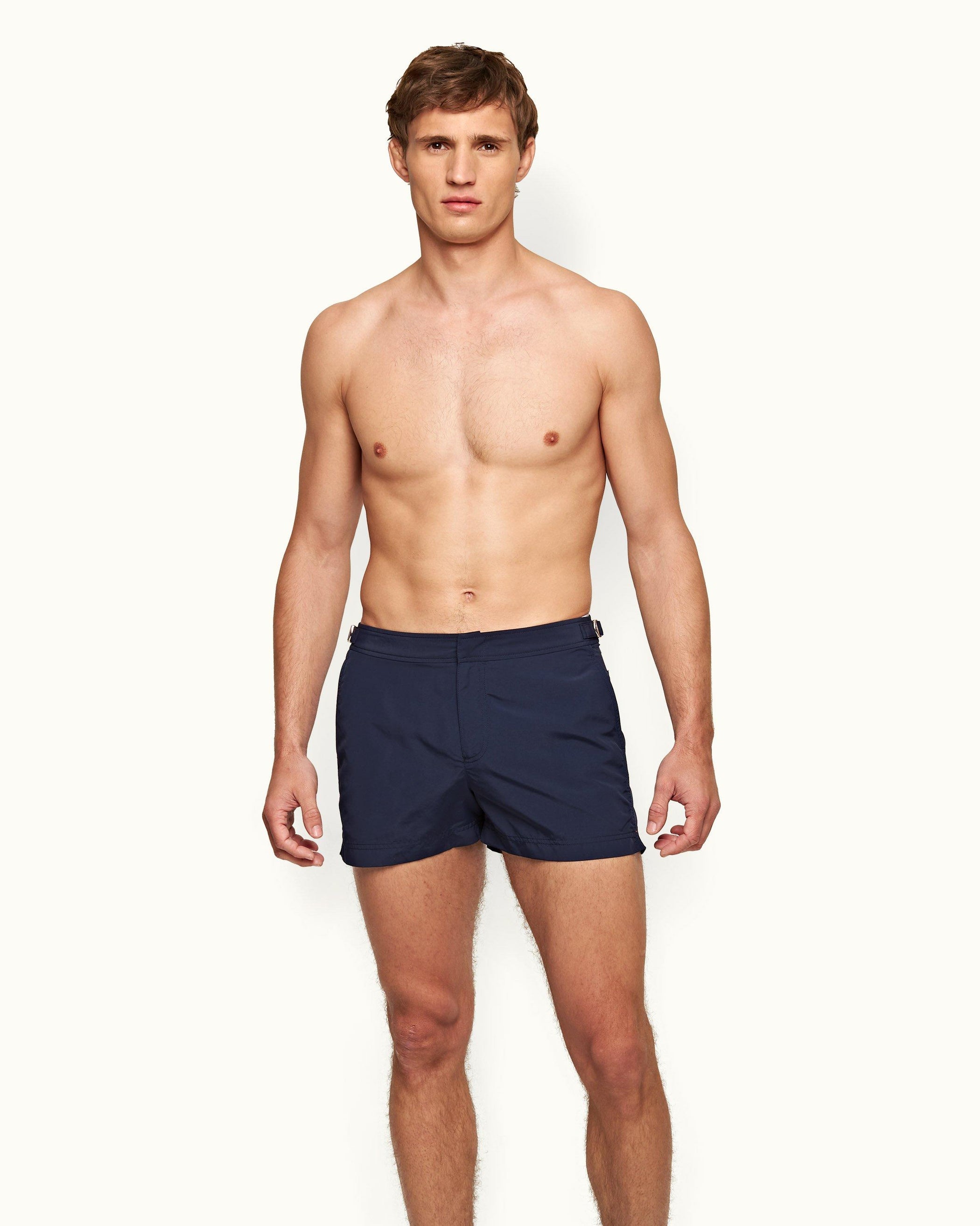 Springer - Mens Navy Shortest-Length Swim Shorts Front Model View