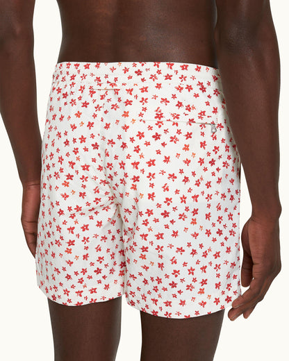 Standard - Budding Life Print Mid-Length Drawcord Swim Shorts in White Sand colour Detail 3