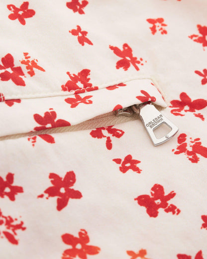 Standard - Budding Life Print Mid-Length Drawcord Swim Shorts in White Sand colour Detail Zip