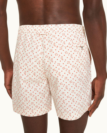 Standard - White Sand Logo Print Mid-Length Drawcord Swim Shorts Detail 3