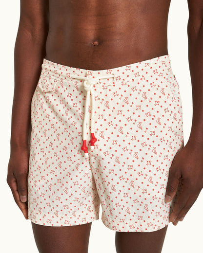 Standard - White Sand Logo Print Mid-Length Drawcord Swim Shorts Detail
