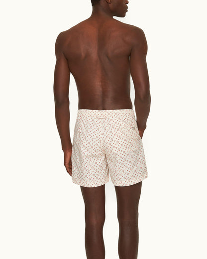 Standard - White Sand Logo Print Mid-Length Drawcord Swim Shorts Model Back