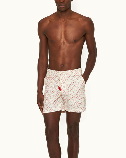 Standard - White Sand Logo Print Mid-Length Drawcord Swim Shorts Model Front