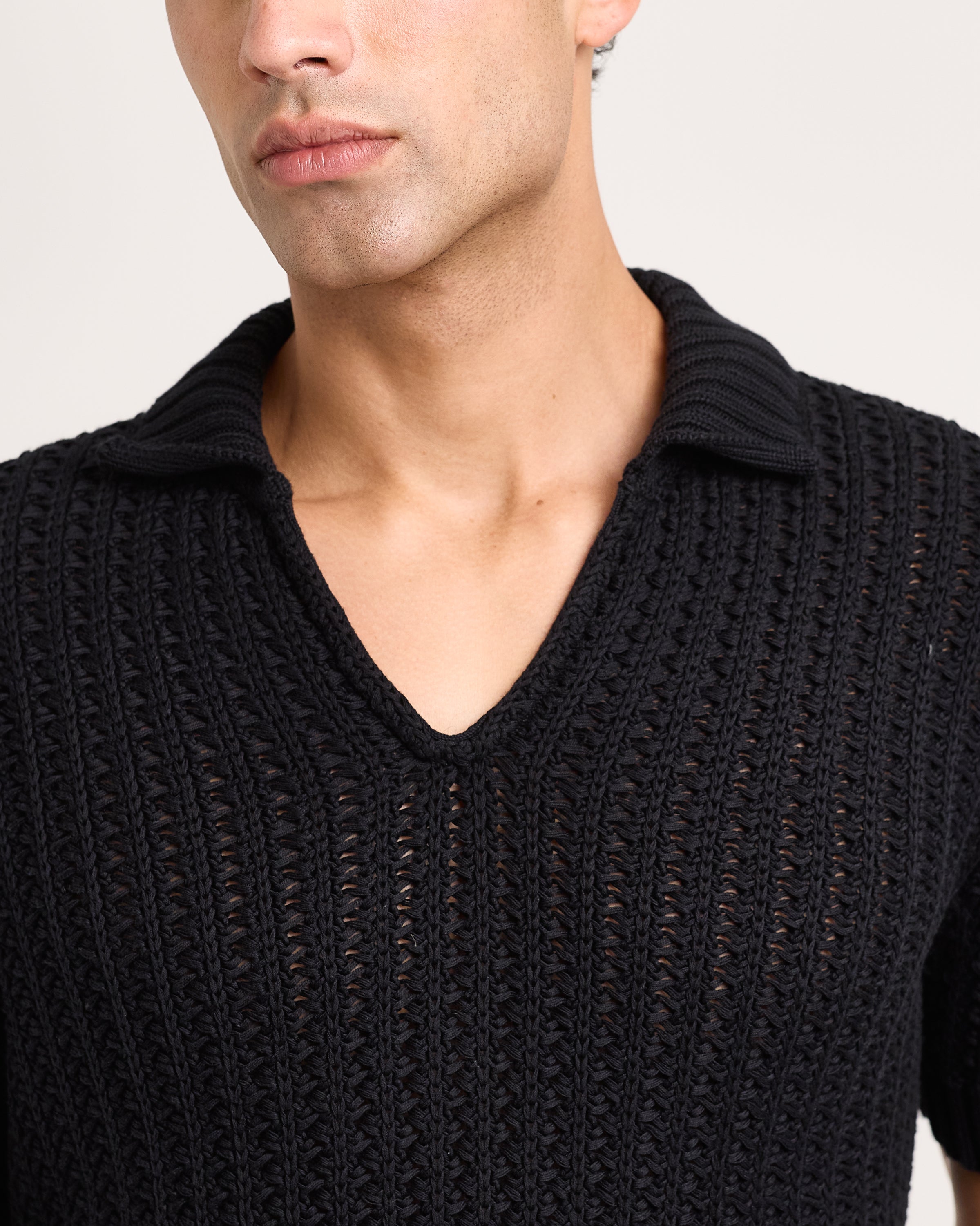 Orlebar Brown | Classic Fit Knitted Crochet Polo In Black