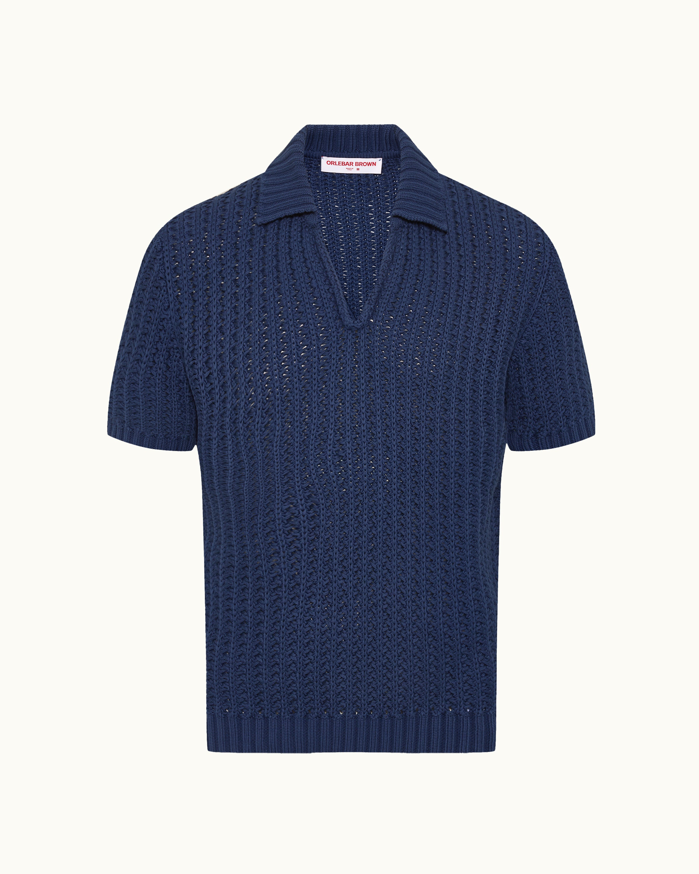 Mens Blue Organic Cotton Crochet Polo Shirt | Orlebar Brown