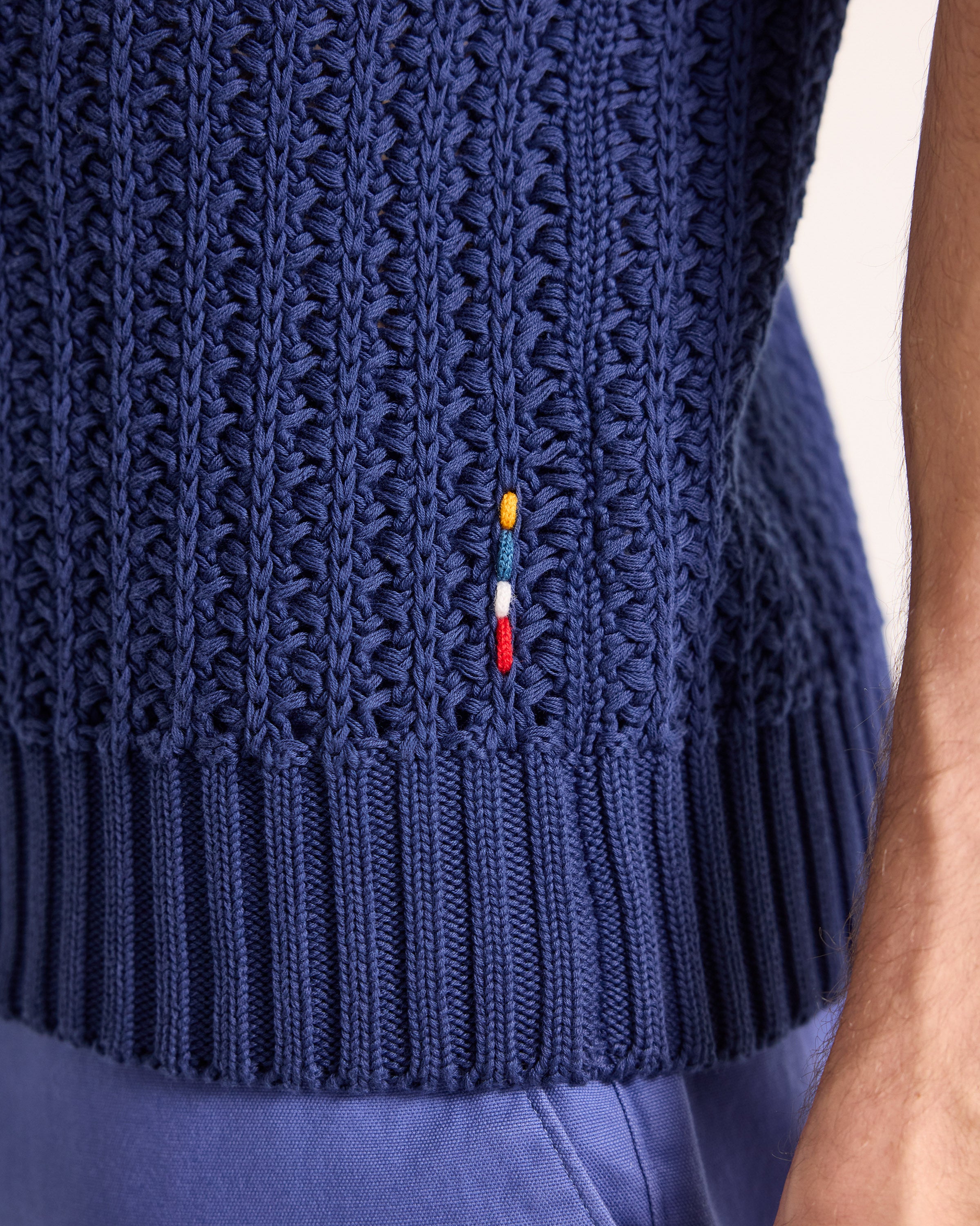 Mens Blue Organic Cotton Crochet Polo Shirt | Orlebar Brown