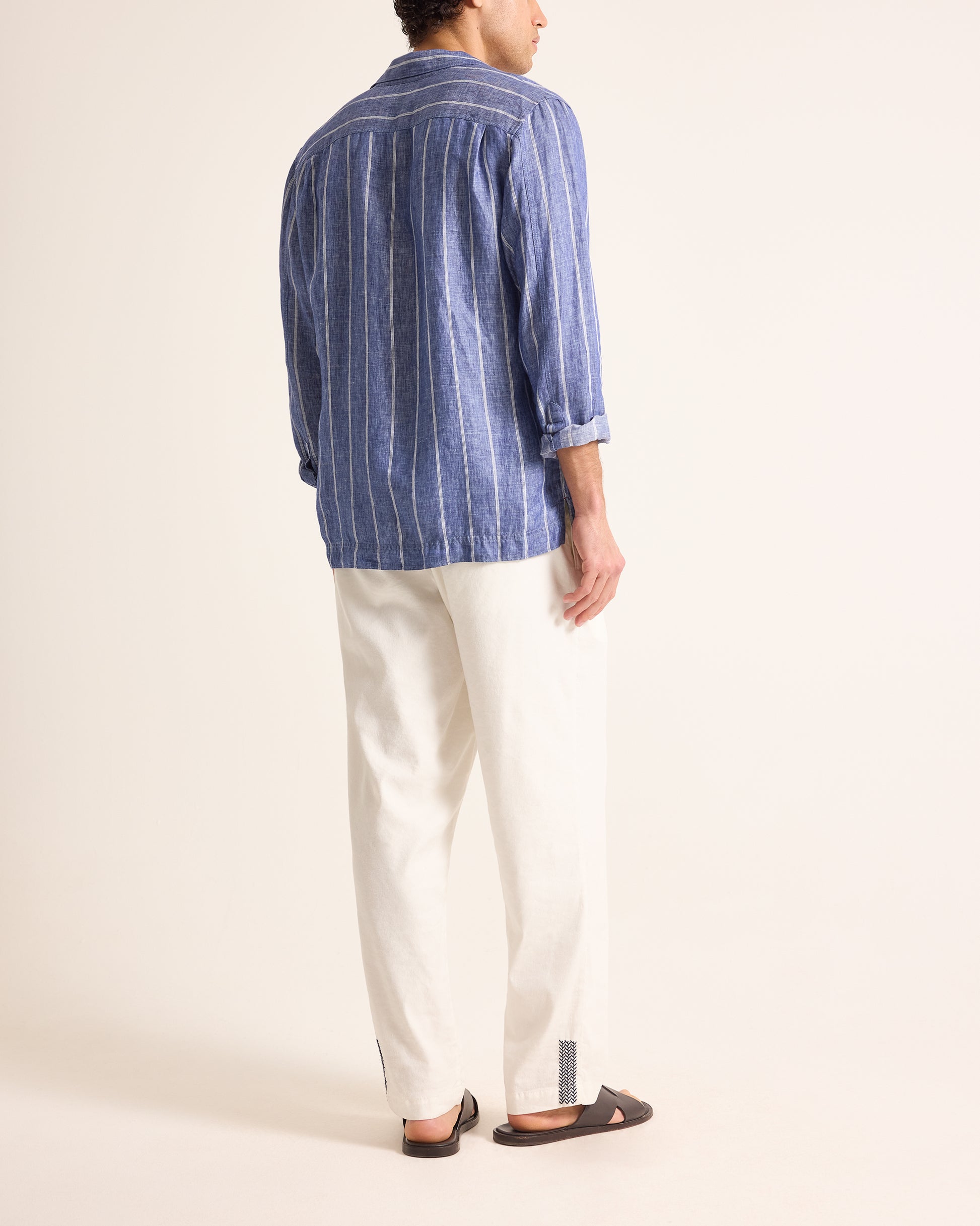 Orlebar Brown Mens NIGHTFALL Blue Stripe Sylvan Striped Linen Shirt S