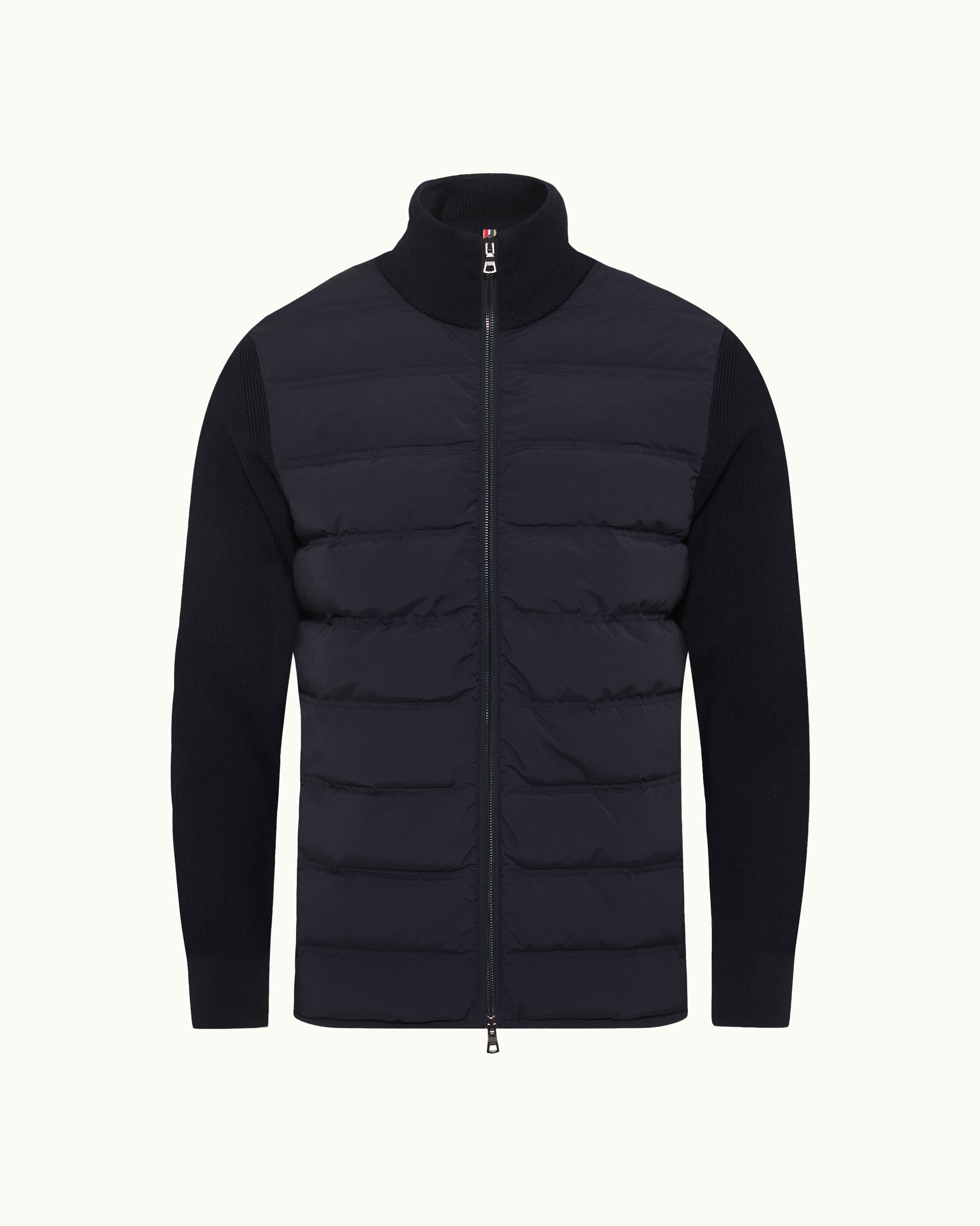 Black puffer jacket on a white background