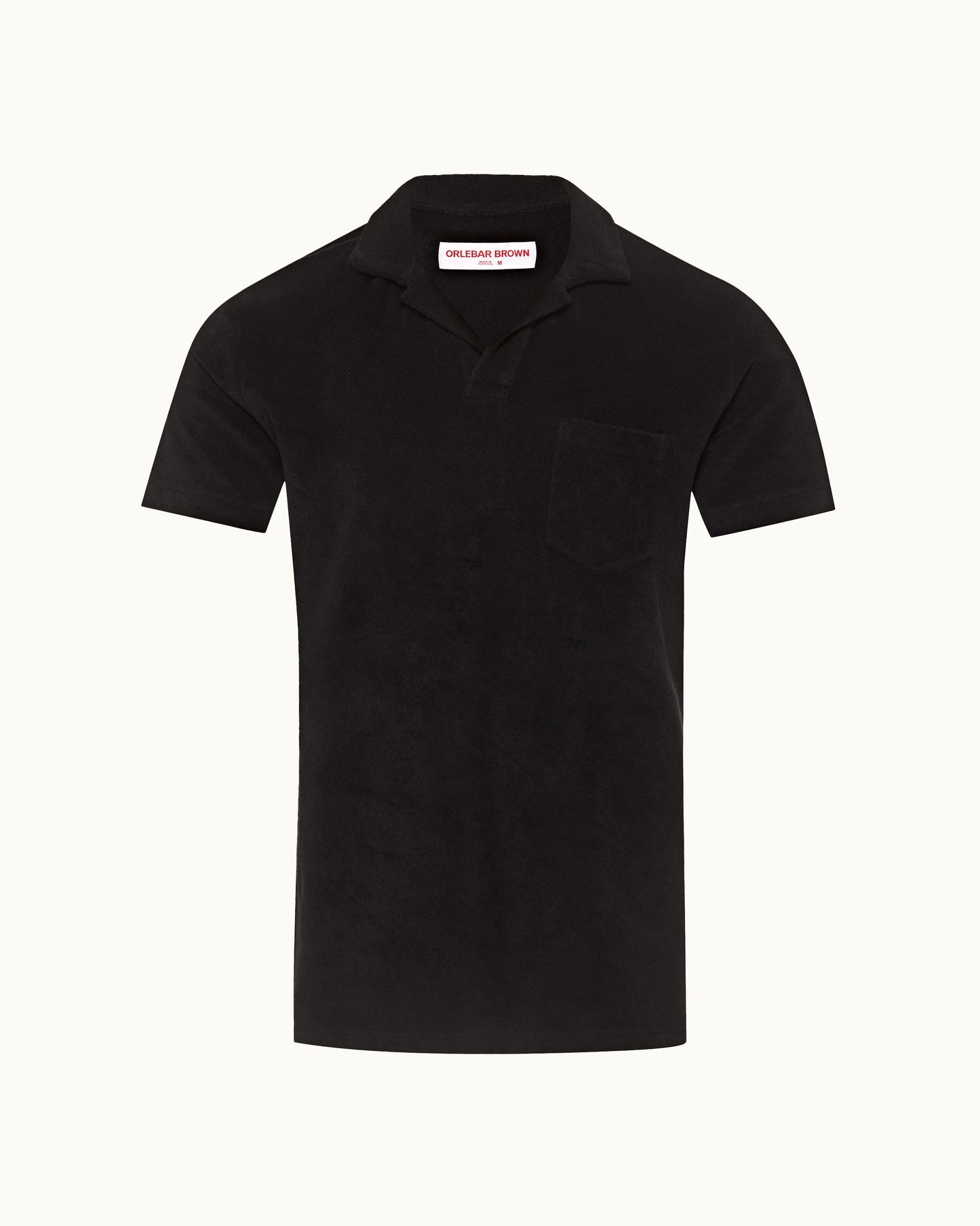 Terry Towelling - Tailored Fit Cotton Towelling Resort Polo Shirt in Black Front View