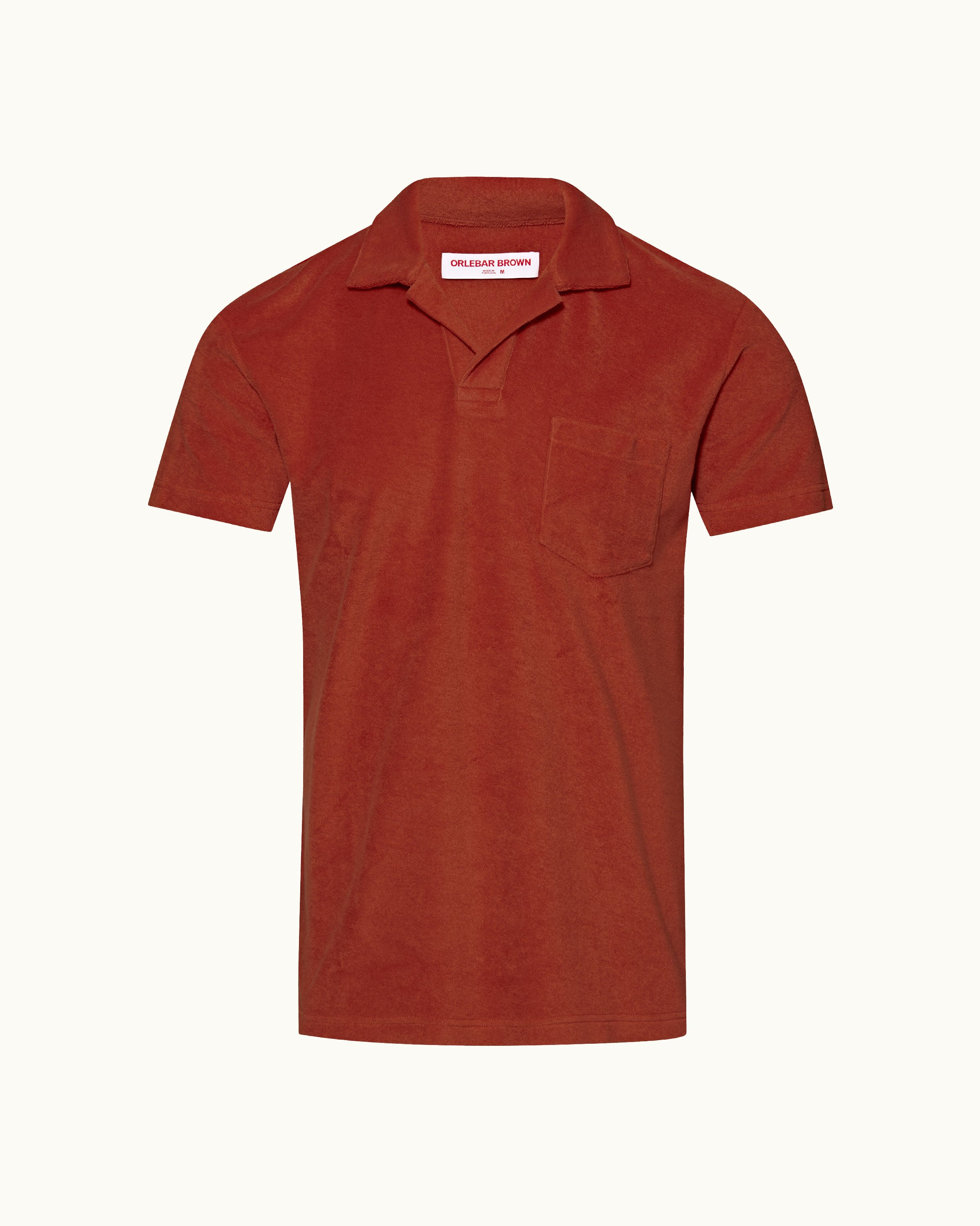 Orlebar Brown Men s Tailored Fit Organic Cotton Towelling Resort Polo Shirt in Canela Red ORLEBAR BROWN