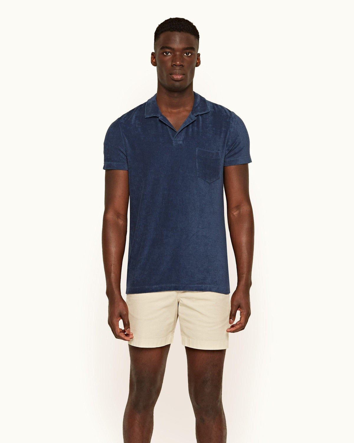 Terry Towelling - Mens Classic Blue Towelling Resort Polo Shirt Front Model View