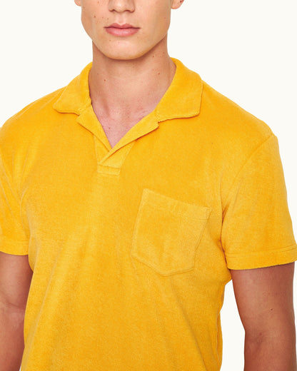 Terry Towelling - Mango Tailored Fit Organic Cotton Towelling Resort Polo Shirt Detail
