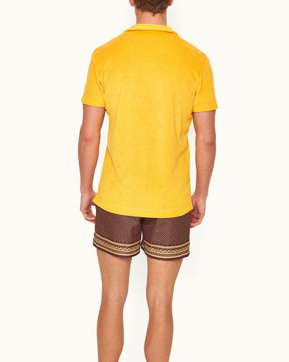 Terry Towelling - Mango Tailored Fit Organic Cotton Towelling Resort Polo Shirt Model Back