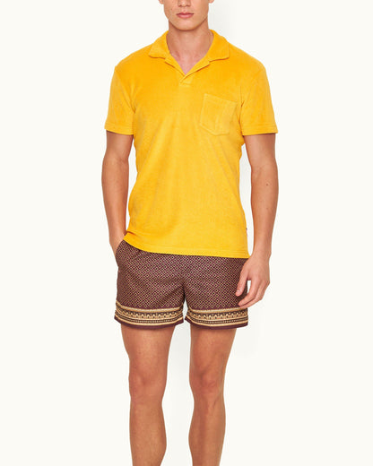 Terry Towelling - Mango Tailored Fit Organic Cotton Towelling Resort Polo Shirt Model Front