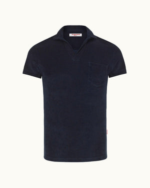 Terry Towelling - Mens Navy Towelling Resort Polo Shirt Front View