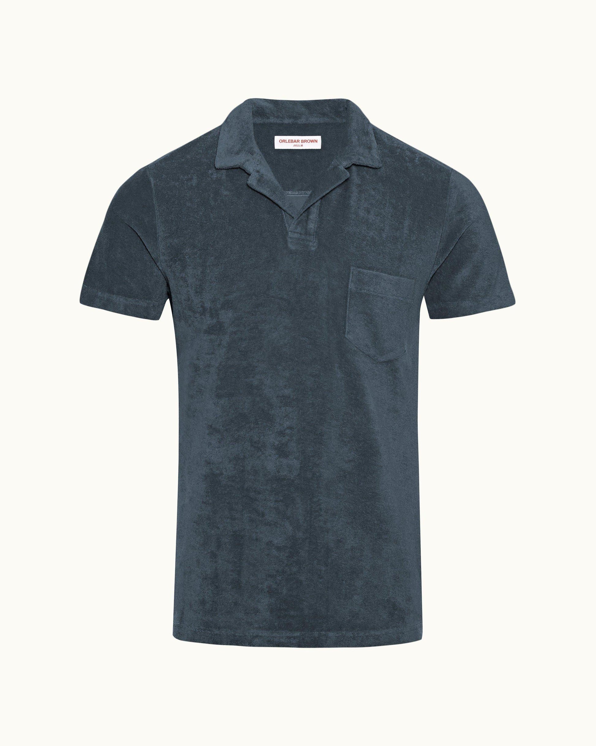 Terry Towelling - Mens Nocturnal Navy Tailored Fit Towelling Resort Polo Shirt Front View