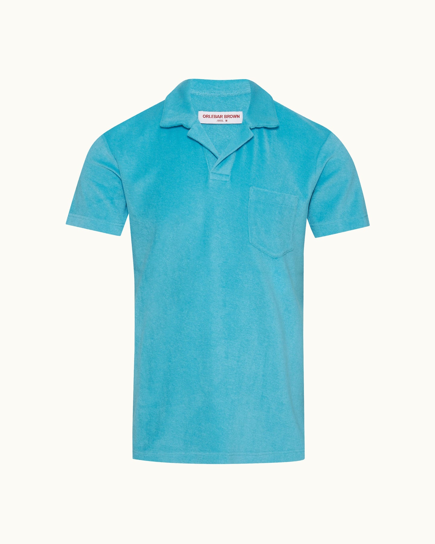 Terry Towelling - Tailored Fit Cotton Towelling Resort Polo Shirt in Aqua Blue Front