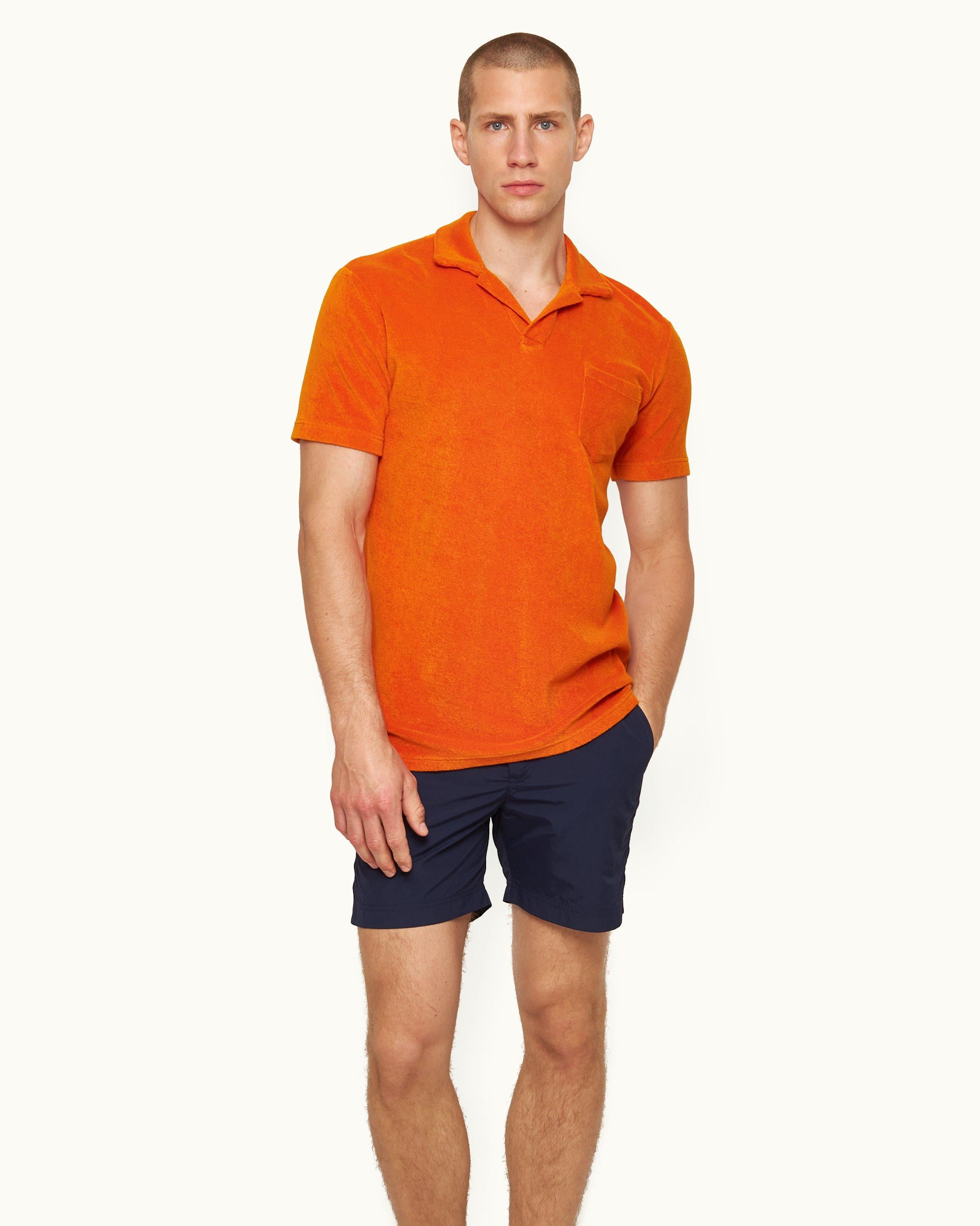 Terry Towelling - Mens Tiger Lily Tailored Fit Organic Cotton Towelling Resort Polo Shirt Front Model View