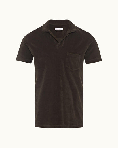 Terry Towelling - Mens Truffle Tailored Fit Resort Towelling Polo Shirt Front View