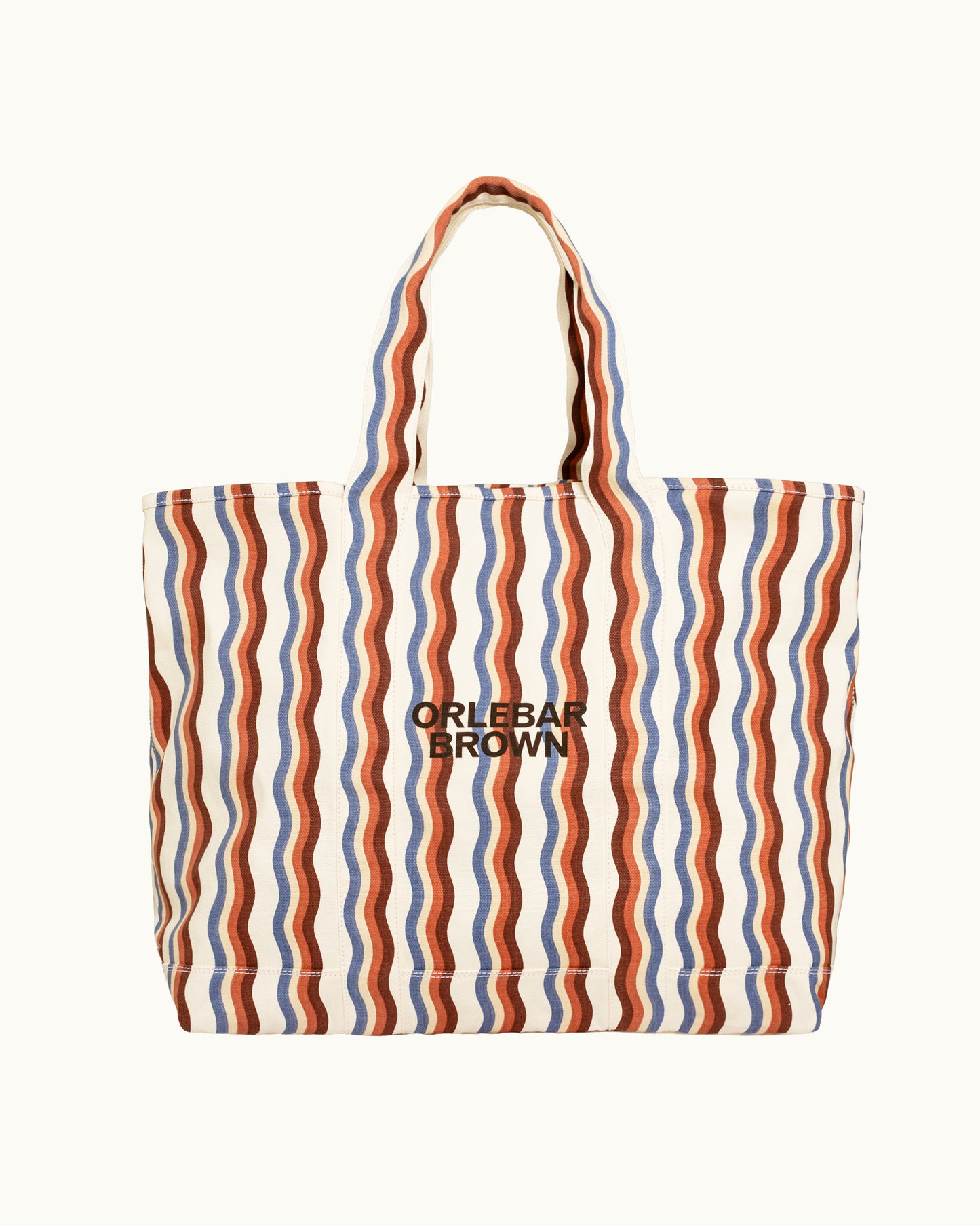 Striped tote bag with 'Orlebar Brown' logo on a white background