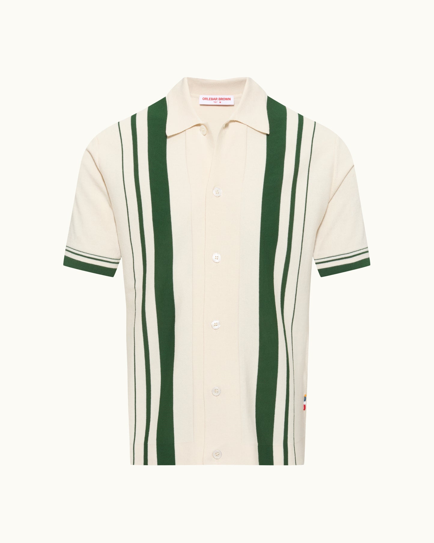 White shirt with green stripes on a white background