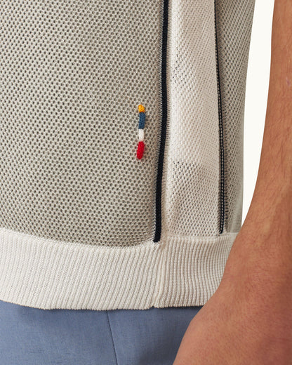 Tiernan - 3-Colour Stripe Classic Fit Organic Cotton Shirt Knitted In Italy in White/Oyster Grey/Night Iris colours Detail 1