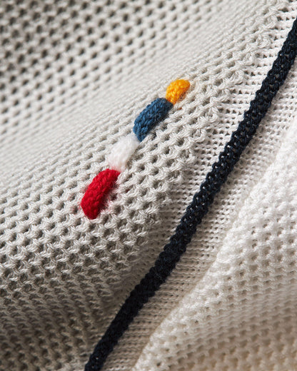 Tiernan - 3-Colour Stripe Classic Fit Organic Cotton Shirt Knitted In Italy in White/Oyster Grey/Night Iris colours Detail Logo