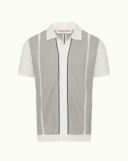 Tiernan - 3-Colour Stripe Classic Fit Organic Cotton Shirt Knitted In Italy in White/Oyster Grey/Night Iris colours Front