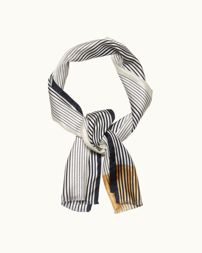 Striped scarf with a knot on a white background