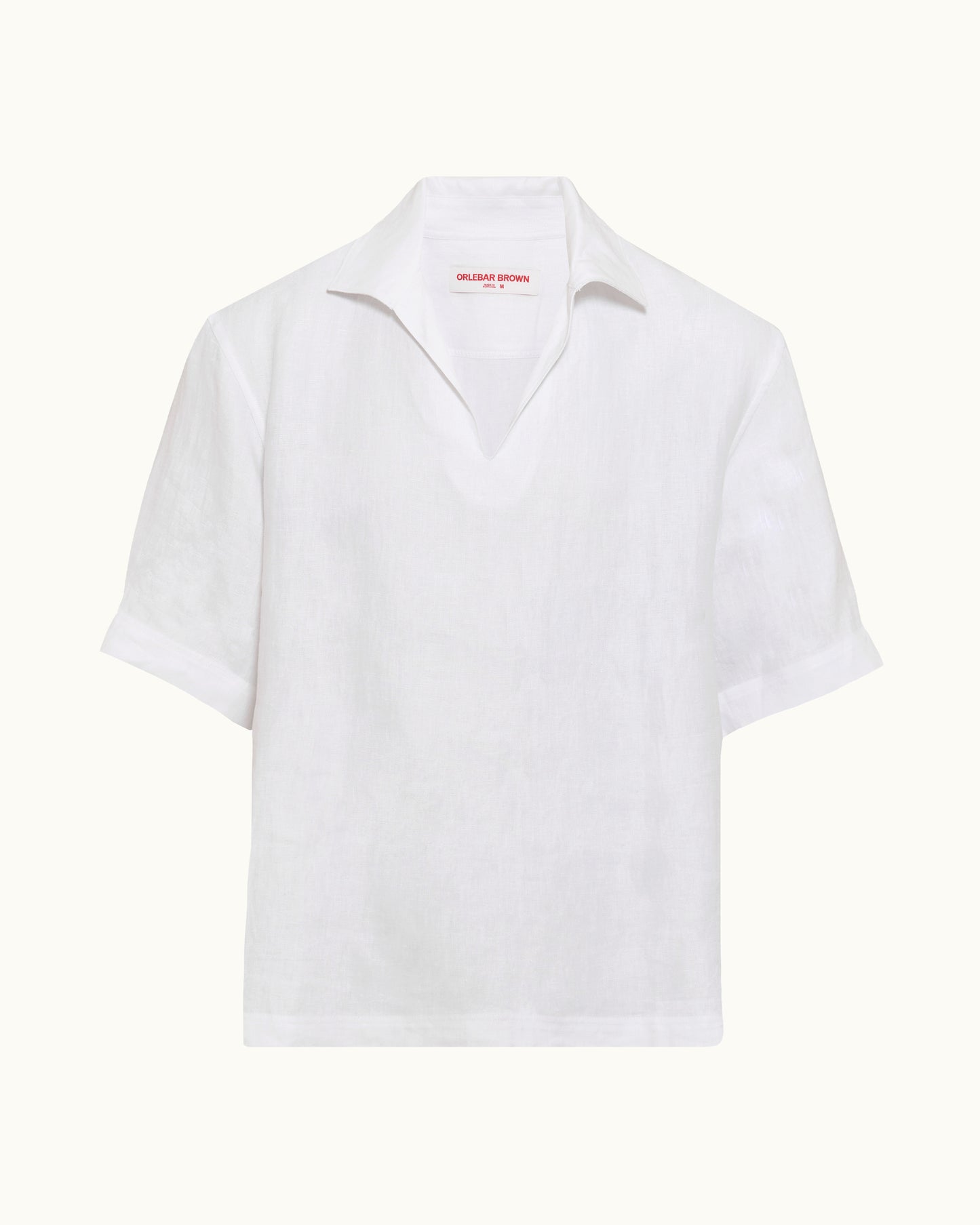 White shirt with a brand logo on a white background
