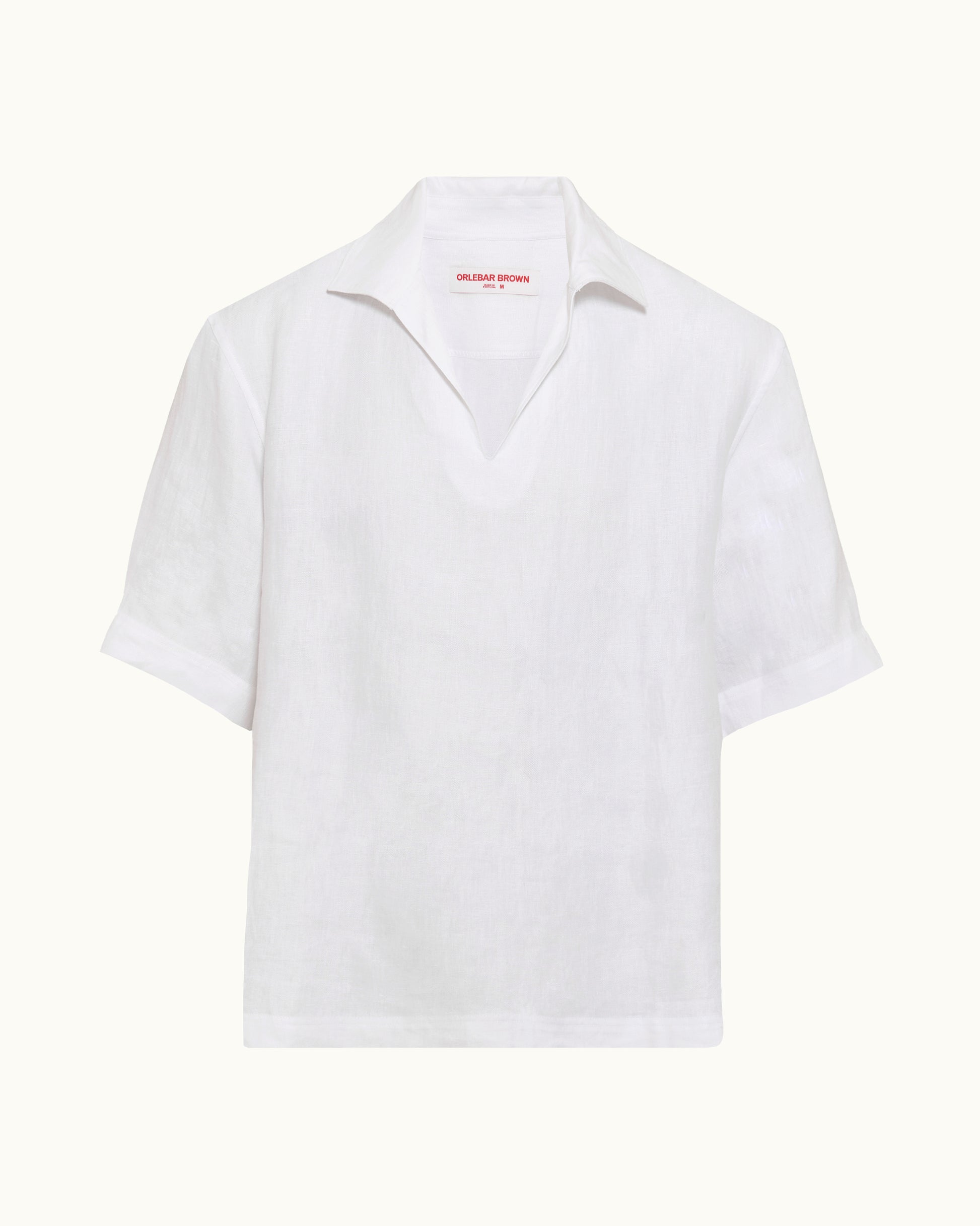 White shirt with a brand logo on a white background