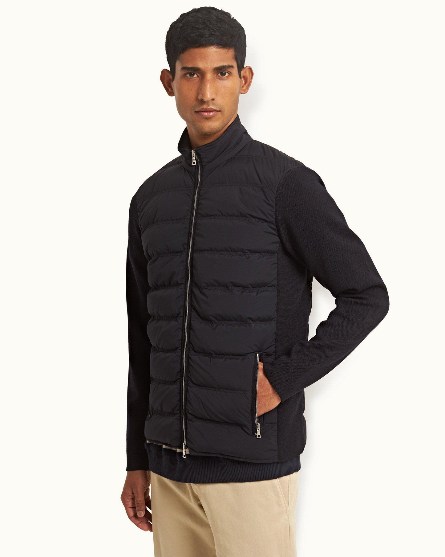 Wallace - Mens Night Iris Down Quilted Knitted Sleeve Merino Jacket 