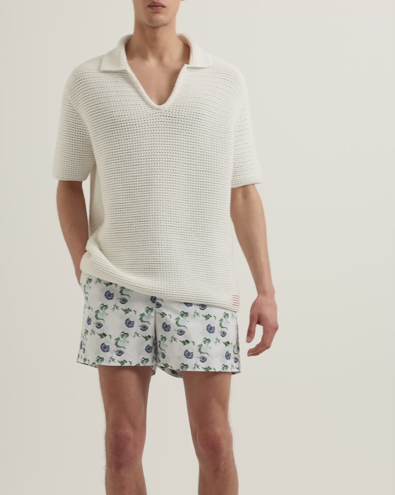 Orlebar Brown | Sea Mist Crochet Effect Organic Cotton Polo Shirt